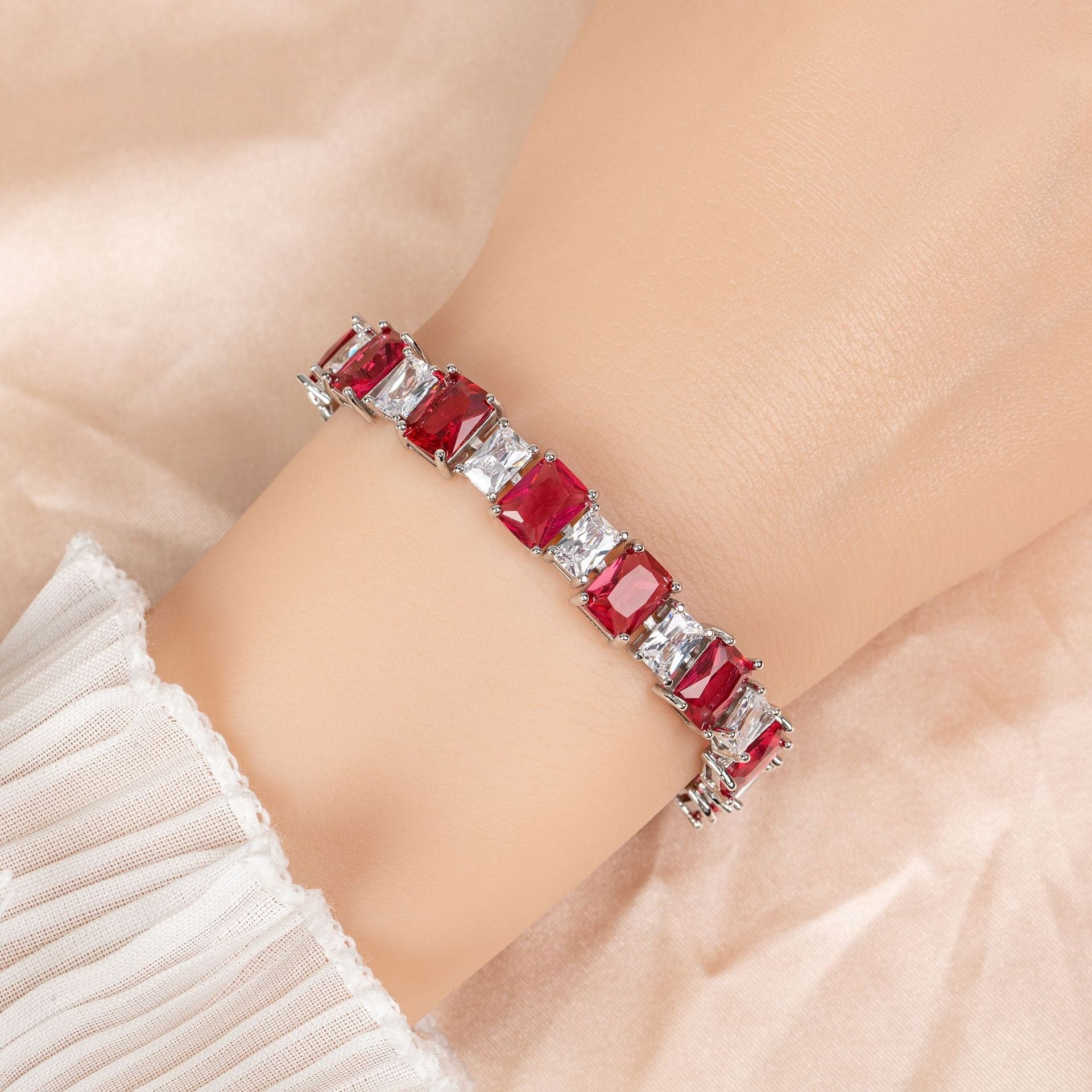 Enamel-Accented Square Micro-Pavé Zircon Bracelet