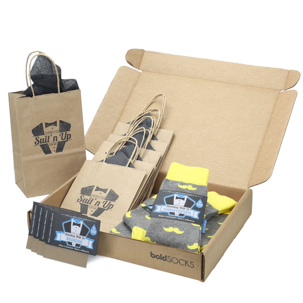 Customizable Groomsmen Gift Set Lemon Gray Mustache Men's Dress Socks