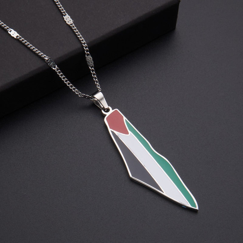 Titanium steel stainless steel drip glue Middle East Palestine map pendant necklace