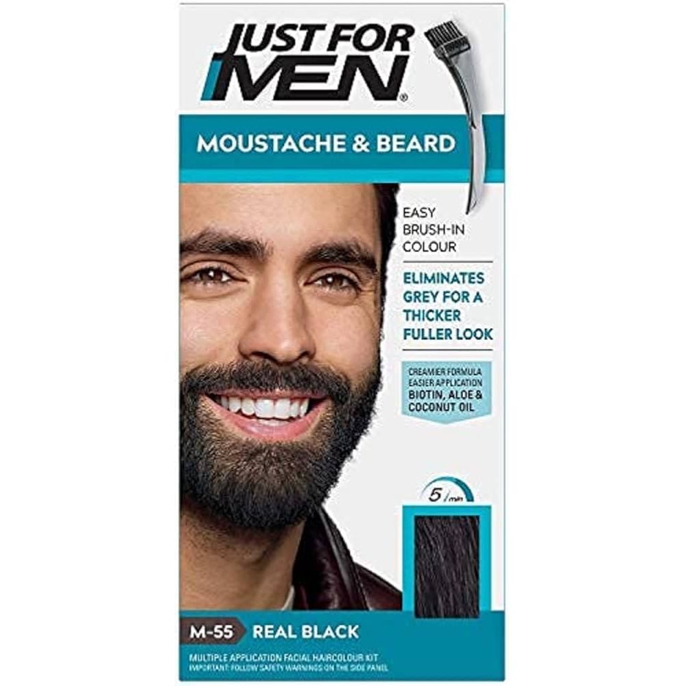 Just For Men Brush-In Color Gel for Mustache & Beard, Real Black M-55, 1 ea