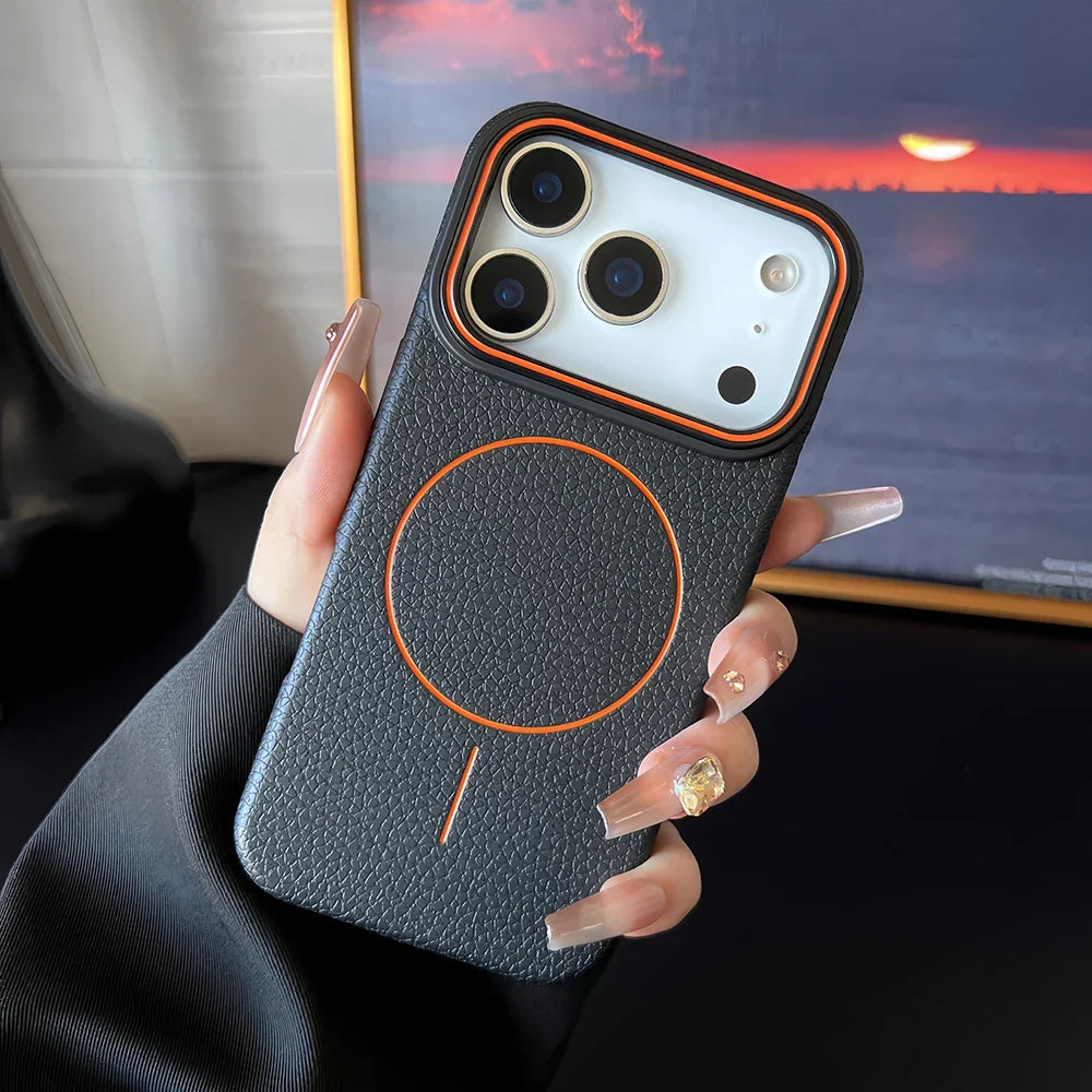 Luxury Leather Texture Magnetic Case For iPhone 17 Air 16 15 14 Plus 13 12 11 Pro Max For Magsafe Shockproof Soft TPU Cover
