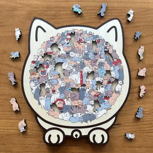 135 PC Cat-shaped Wooden Jigsaw Puzzle Unique Irregular Puzzle Pieces Game Birthday Xmas Gifts for Cat Lovers Home Decorations ﻿