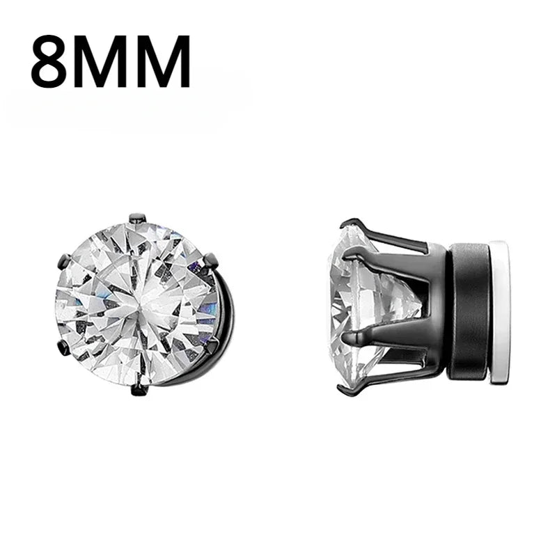 Crystal Magnetic Clip Earrings for Men and Women | Non Piercing Round Zircon Studs