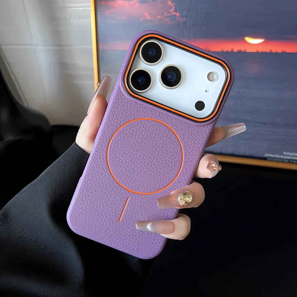 Luxury Leather Texture Magnetic Case For iPhone 17 Air 16 15 14 Plus 13 12 11 Pro Max For Magsafe Shockproof Soft TPU Cover