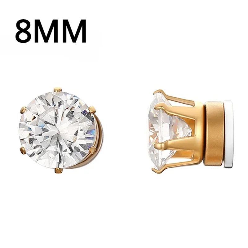 Crystal Magnetic Clip Earrings for Men and Women | Non Piercing Round Zircon Studs