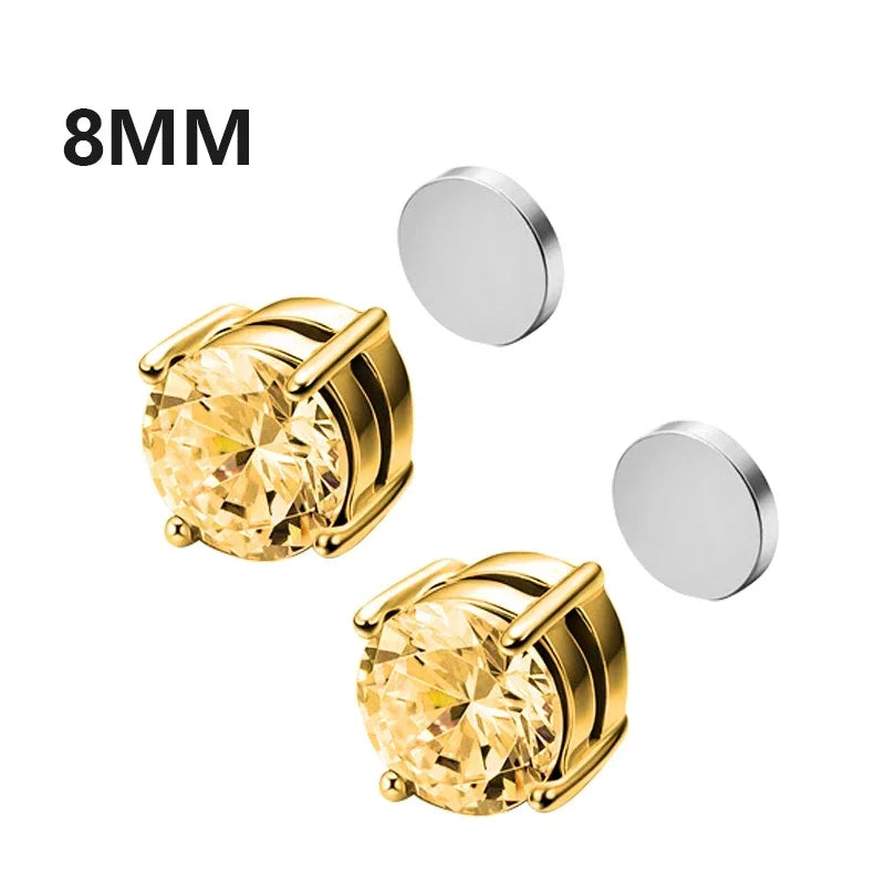 Crystal Magnetic Clip Earrings for Men and Women | Non Piercing Round Zircon Studs