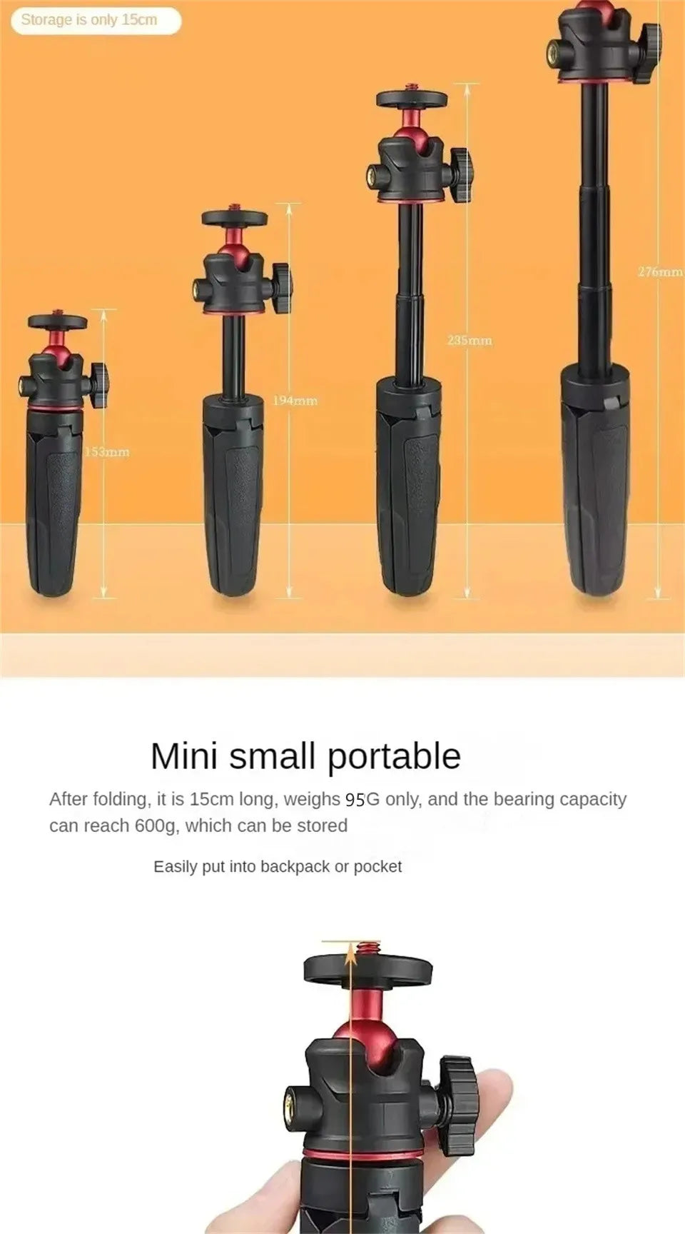 FGCLSY Extension Pole Tripod, Mini Selfie Stick Tripod Stand Handle Grip