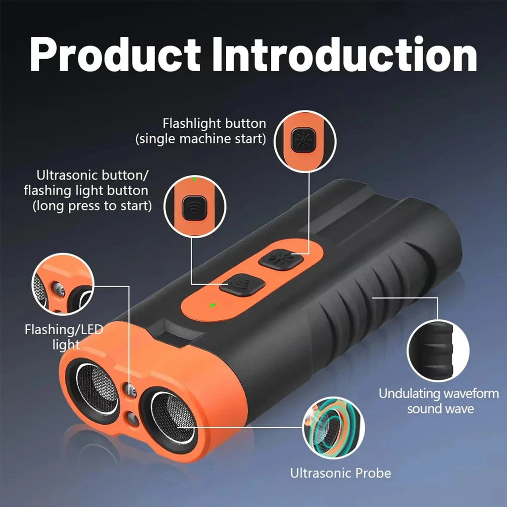 2025 Dual Head Ultrasonic Dog Repeller Anti Bark USB Rechargeable High-Power Dog Training Device with LED Flashlight