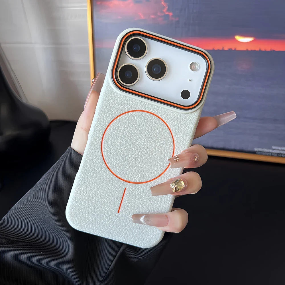 Luxury Leather Texture Magnetic Case For iPhone 17 Air 16 15 14 Plus 13 12 11 Pro Max For Magsafe Shockproof Soft TPU Cover
