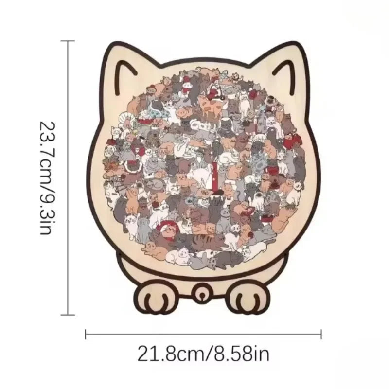 135 PC Cat-shaped Wooden Jigsaw Puzzle Unique Irregular Puzzle Pieces Game Birthday Xmas Gifts for Cat Lovers Home Decorations ﻿