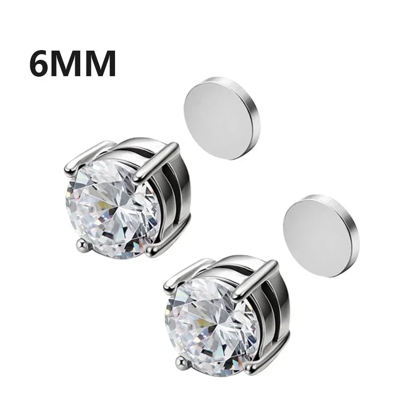 Crystal Magnetic Clip Earrings for Men and Women | Non Piercing Round Zircon Studs