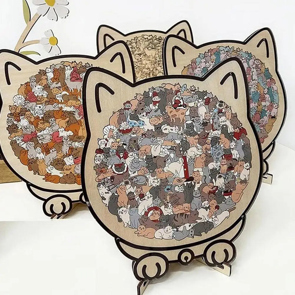 135 PC Cat-shaped Wooden Jigsaw Puzzle Unique Irregular Puzzle Pieces Game Birthday Xmas Gifts for Cat Lovers Home Decorations ﻿
