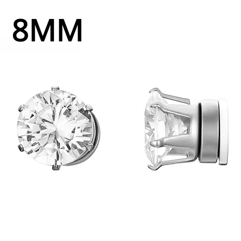 Crystal Magnetic Clip Earrings for Men and Women | Non Piercing Round Zircon Studs