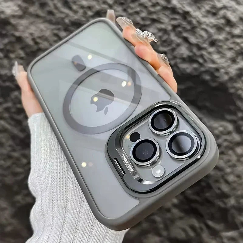 Luxury Magnetic Shockproof Phone Case For iPhone 16 17 15 14 13 12 11 Pro Max Funda For Magsafe Stand Glass Lens Protector Cover