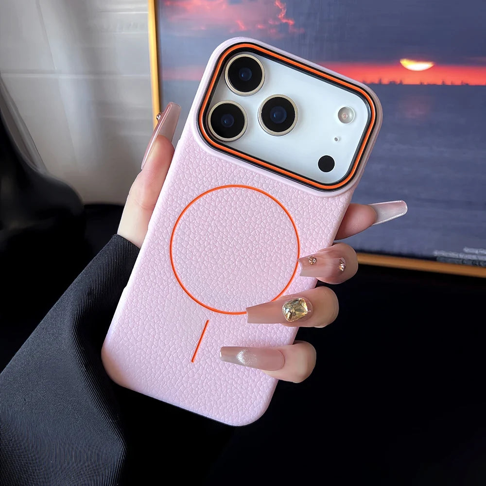 Luxury Leather Texture Magnetic Case For iPhone 17 Air 16 15 14 Plus 13 12 11 Pro Max For Magsafe Shockproof Soft TPU Cover