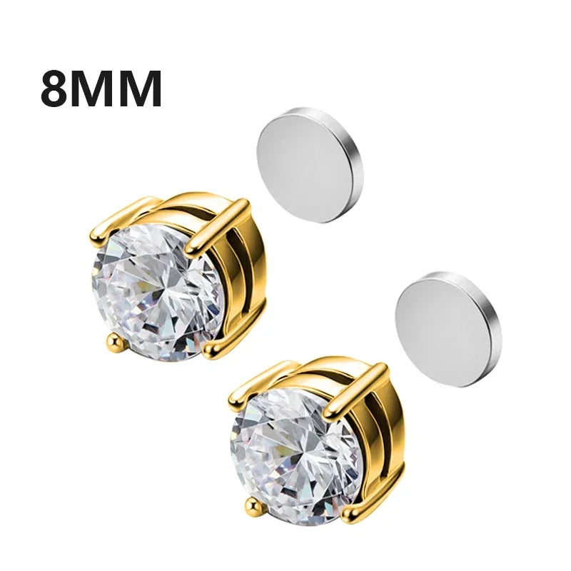 Crystal Magnetic Clip Earrings for Men and Women | Non Piercing Round Zircon Studs