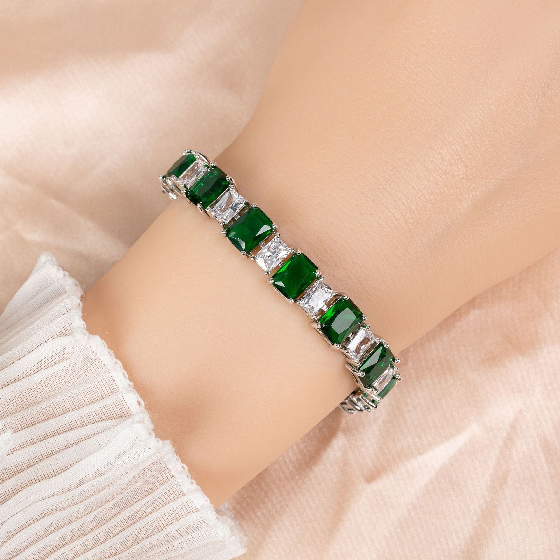 Enamel-Accented Square Micro-Pavé Zircon Bracelet