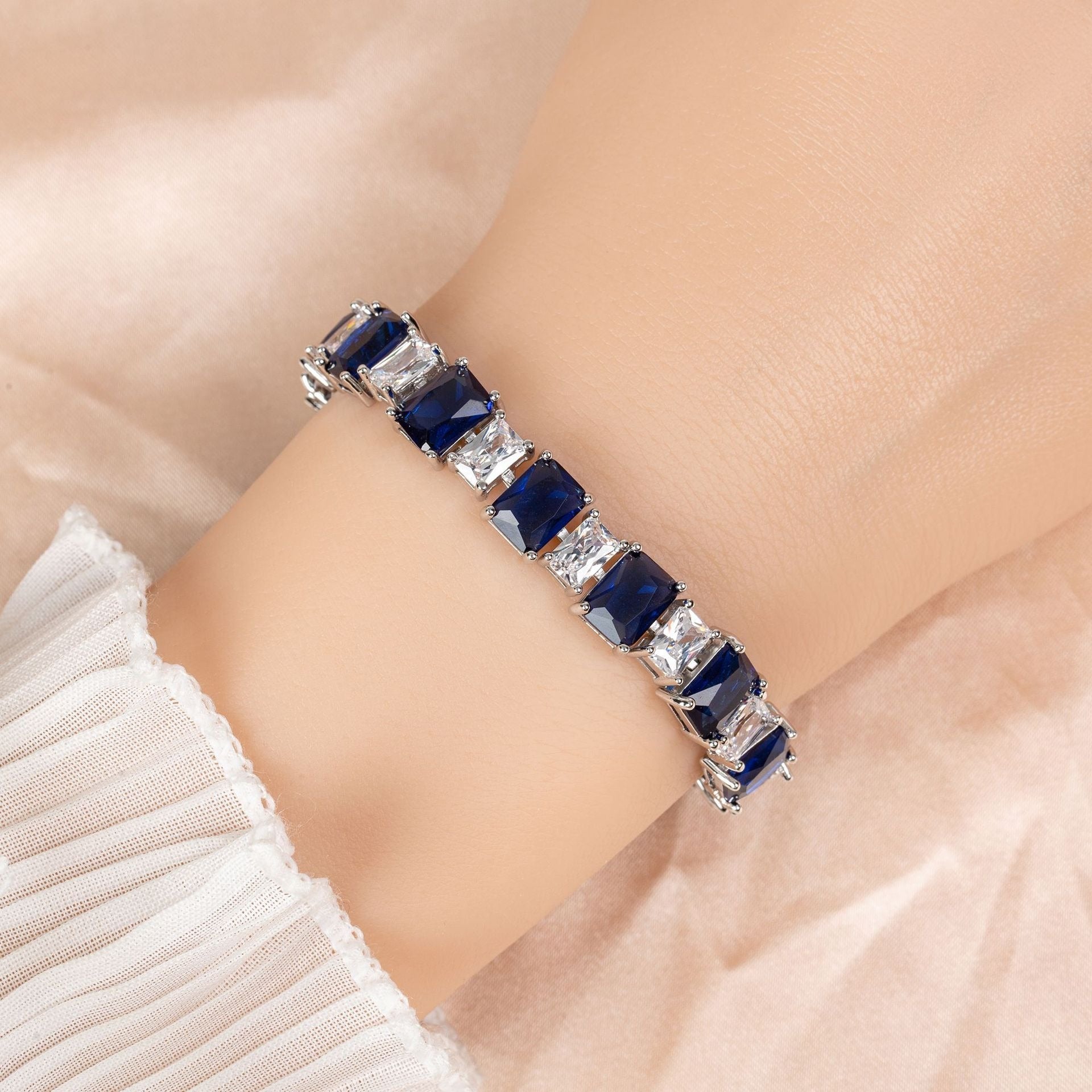 Enamel-Accented Square Micro-Pavé Zircon Bracelet