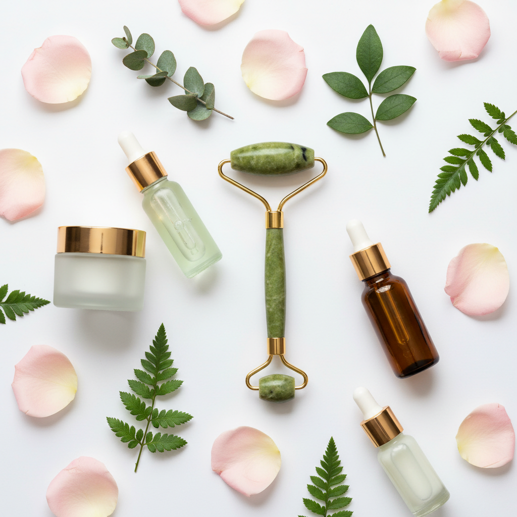 Flat lay rodillo de jade