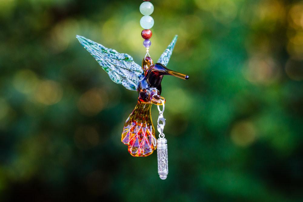 Tan and Green Hummingbird with Keepsake Vial