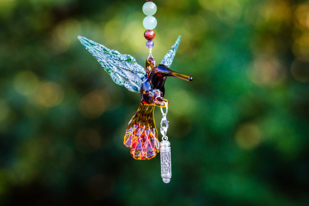 Tan and Green Hummingbird with Keepsake Vial