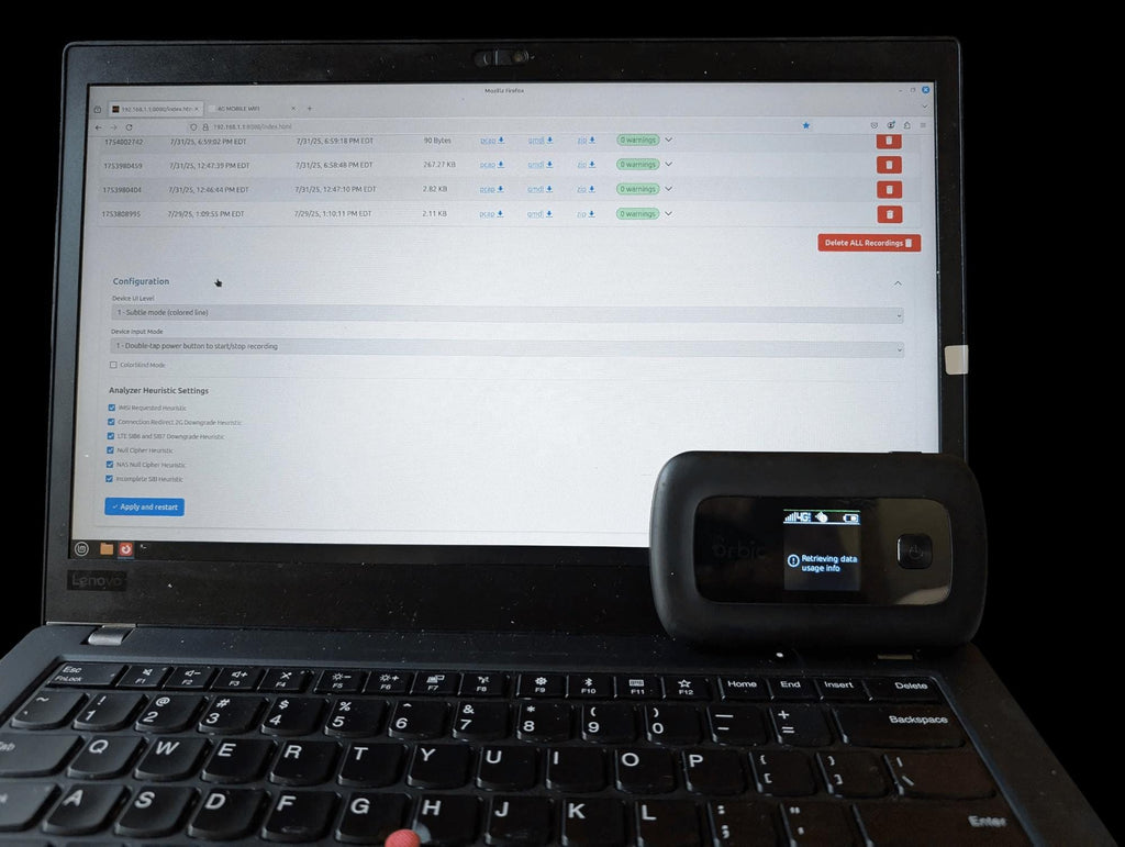 RayHunter IMSI Catcher & Stingray Detector – Orbic RC400L Hotspot