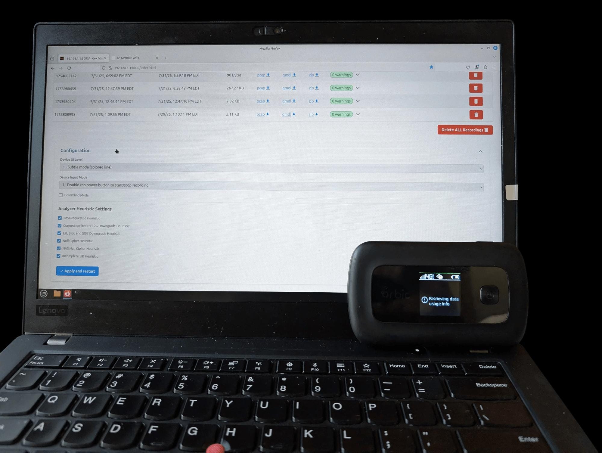 RayHunter IMSI Catcher & Stingray Detector – Orbic RC400L Hotspot