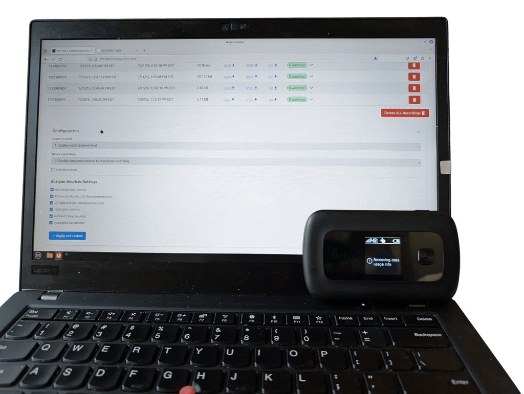 Open-Box RayHunter IMSI Catcher Detector – Orbic RC400L LTE Mobile Hotspot