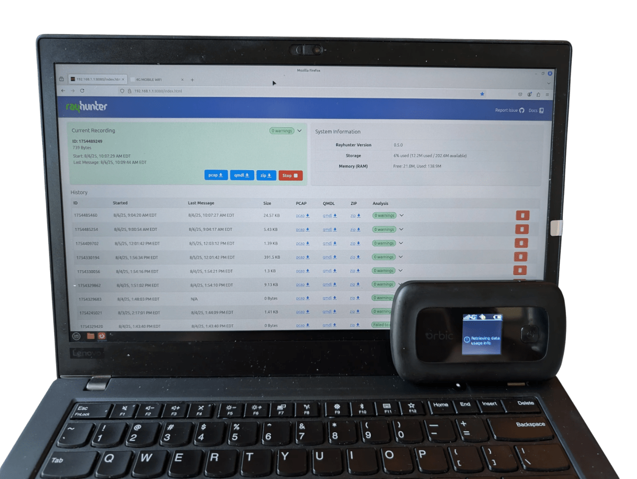 Open-Box RayHunter IMSI Catcher Detector – Orbic RC400L LTE Mobile Hotspot